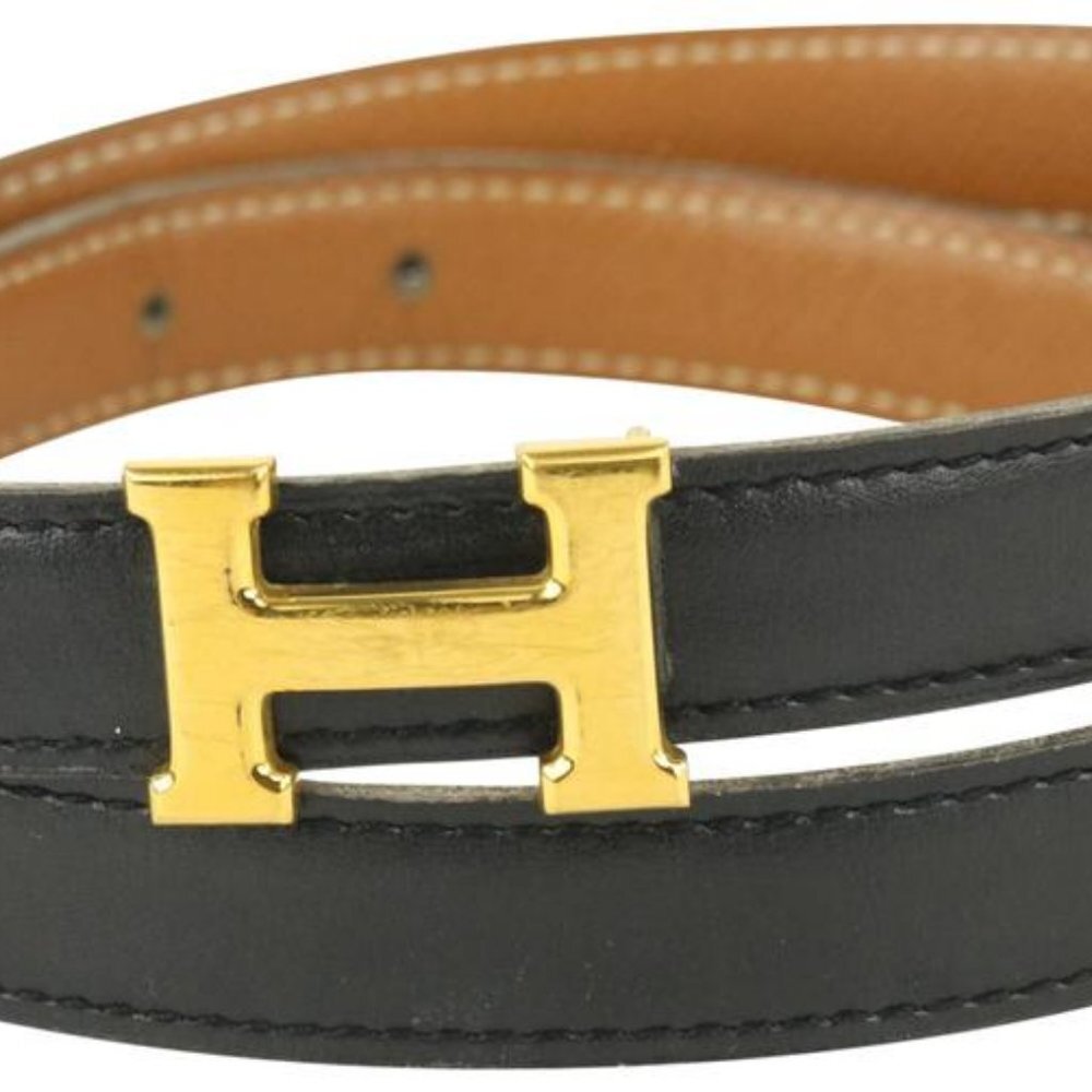 Hermès 18mm Reversible Black x Brown x Gold H Logo Thin Belt Kit 930h17